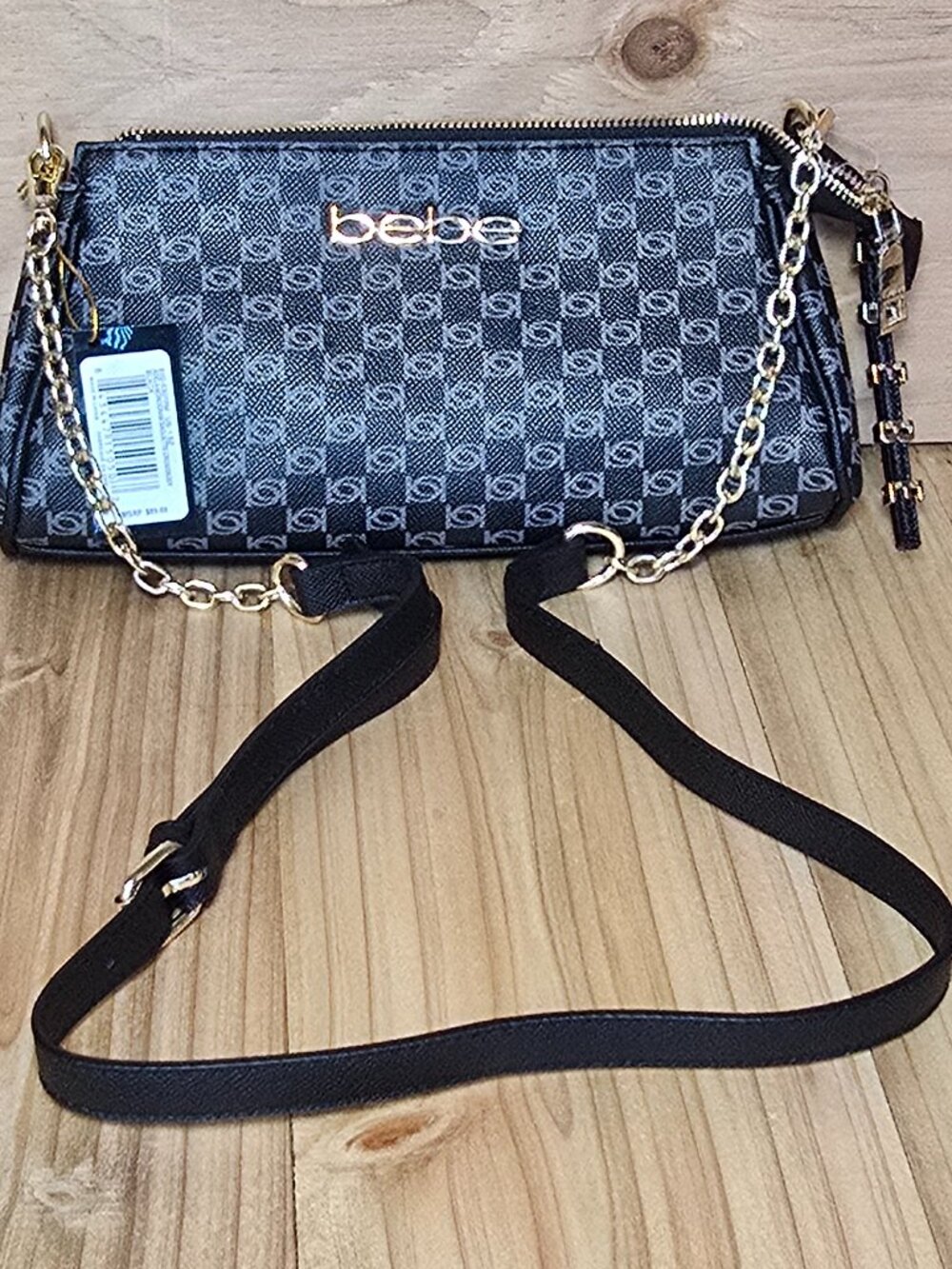 New Bebe Adela Monogram Baguette Crossbody Black E02-5307PM